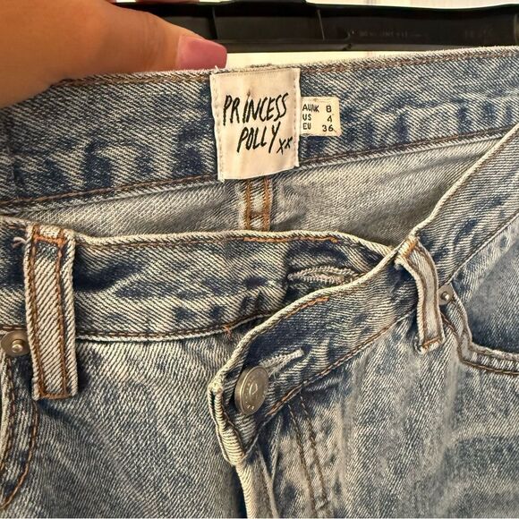 Princess Polly Holly Mid Rise Straight Leg Asymmetric Jean Light Wash Denim - Picture 2 of 6